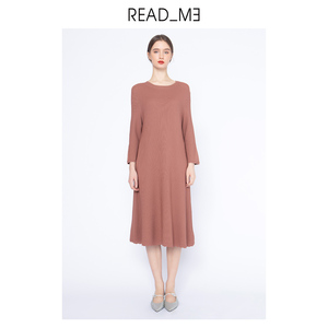 readme读我春女士中长款休闲桔针织衫连衣裙70235349