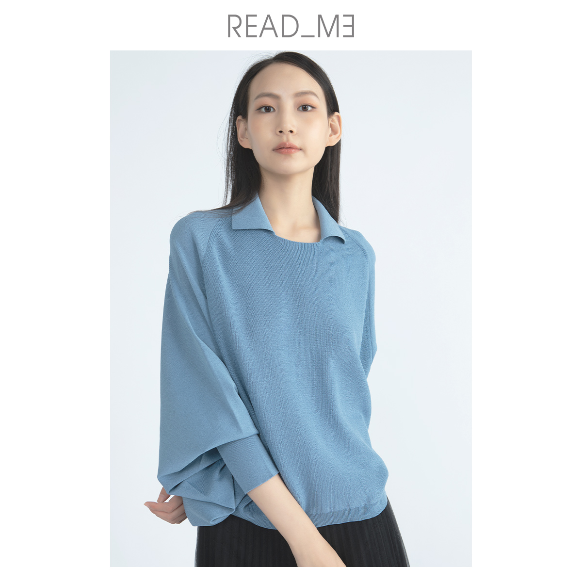 readme醋纤套头翻领舒适针织衫