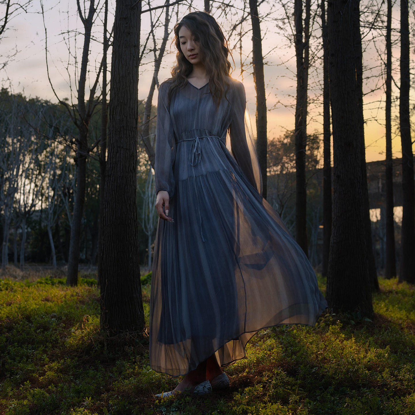 READ_ME读我顺纡印花慵懒系带含内搭桑蚕丝连衣裙B70830236