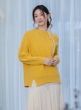 READ_ME读我黄色圈圈毛别致立领羊毛针织套衫B10236346
