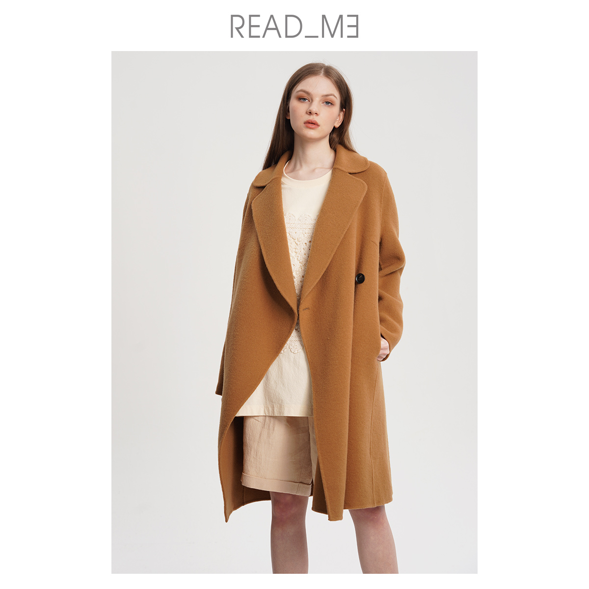 readme羊毛中长款一粒扣呢大衣
