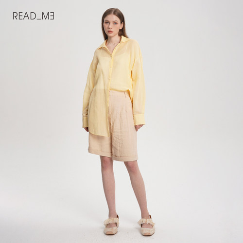 readme直身休闲长袖棉桑蚕丝衬衫