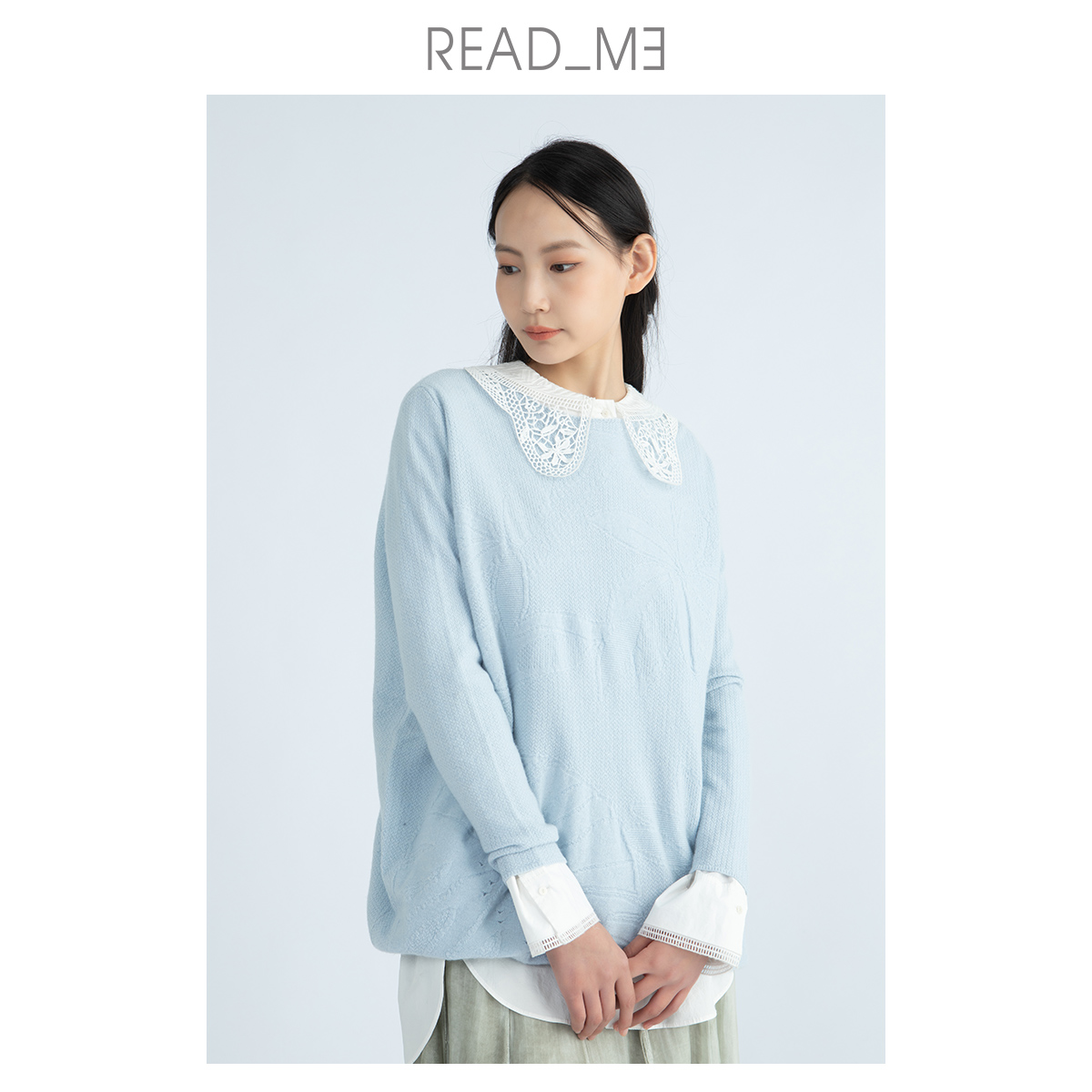 readme读我宽松慵懒气质长袖针织套头衫b30230346