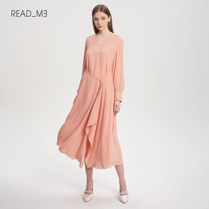 Readme读我法式长袖优雅茶歇女真丝长款连衣裙50817127