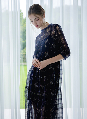 READ_ME读我经典花边领显瘦带内搭印花桑蚕丝连衣裙50833638