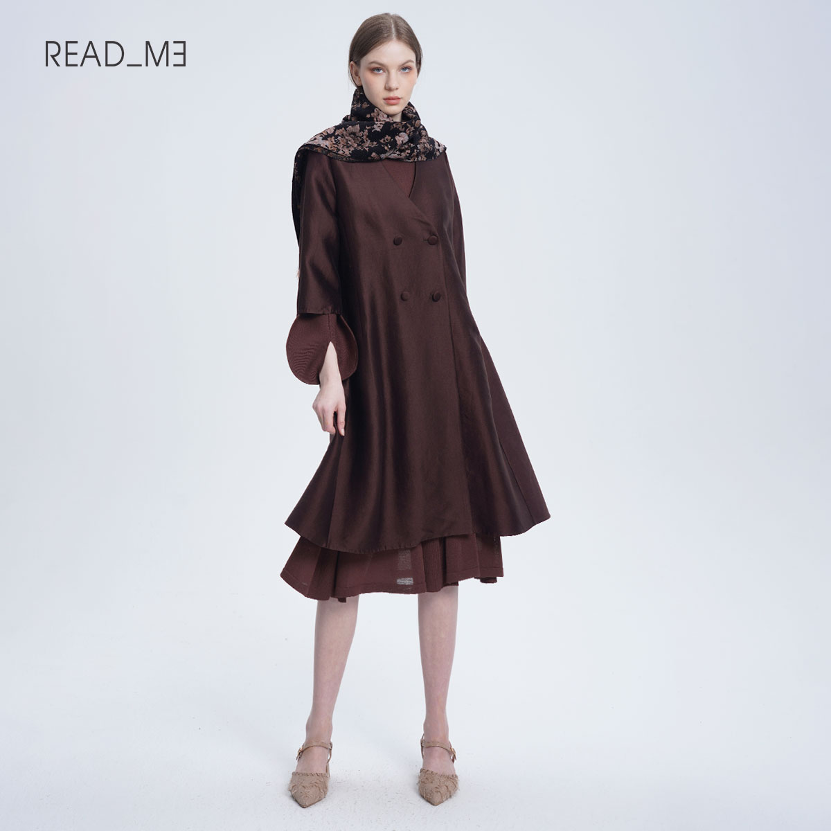 readmeV领长款红咖风衣