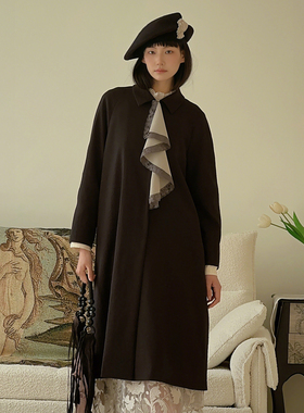 READ_ME读我黑色中性荷叶边装饰修身显高长款外套风衣B50609147