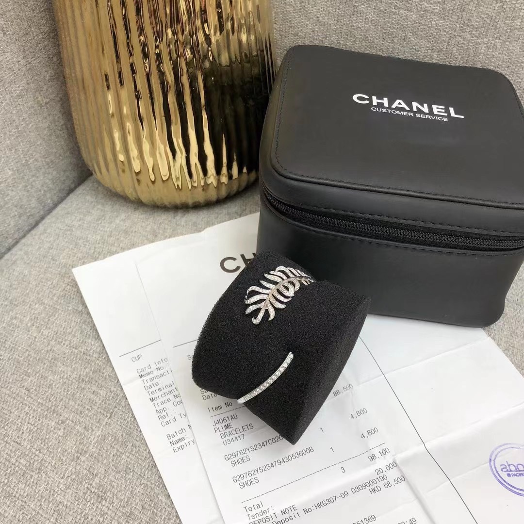 二手Chanel香奈儿plume系列羽毛白金满钻xs号手镯 配盒子发票