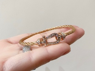 二手99新Fred斐登10系列扣头满钻中号18k玫瑰金手绳手链