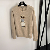 针织打底衫 卡通高定小熊刺绣贴布圆领套头长袖 新款 R家25年秋冬季