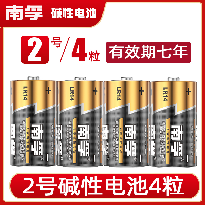 南孚二号电池C型LR14碱性2号适用面包超人花洒摇椅费雪玩具中号