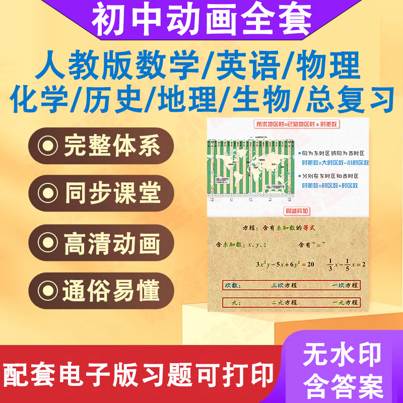 人教初中七八九年级全套动画视频课程历史数学地理英语物理化学生物