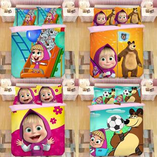 来图定制MashaBear玛莎和熊床单被套可爱儿童床品学生宿舍三件套