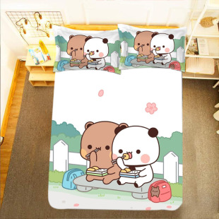 来图定制小熊猫一二床单被套学生宿舍可爱微信表情包床品三件套