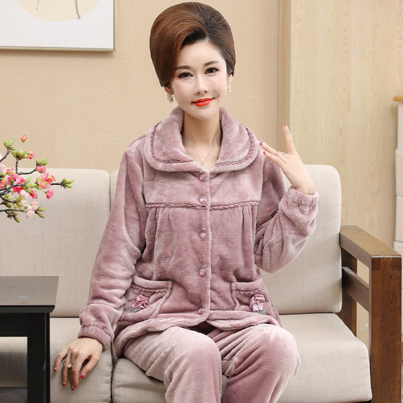中老年人珊瑚绒秋冬款妈妈家居服