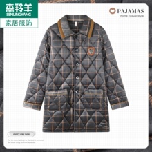 单件上衣爸爸款三层睡衣冬男士加厚保暖夹棉加绒棉袄中长款家居服