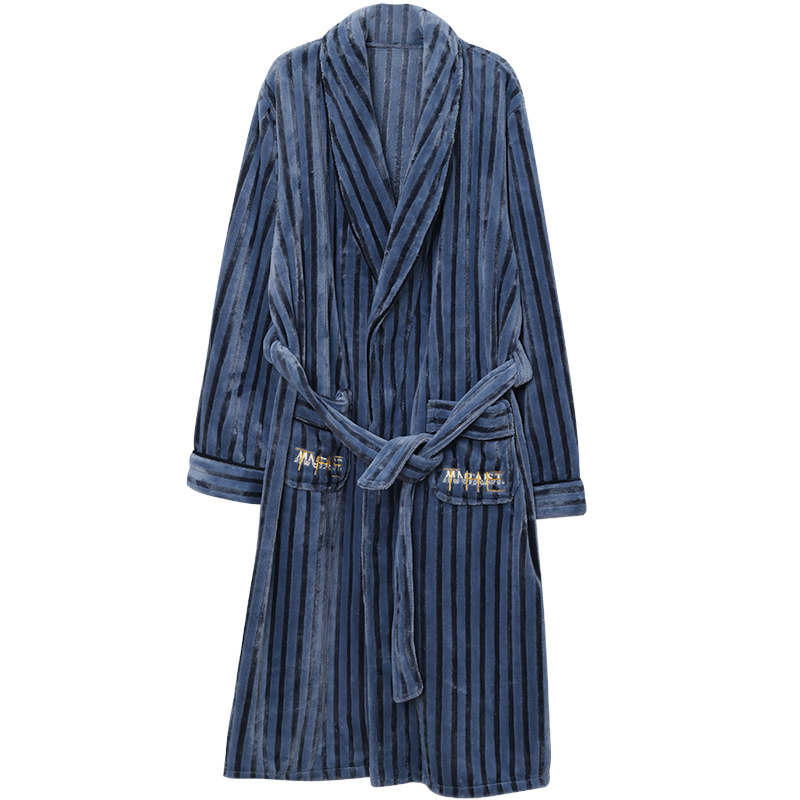 CORAL VELVET NIGHTGOWN MENS AUTUMN WINTER THICKENED PILE PAJAMAS FLANNEL DAD PLUS SIZE BATHROBE WARM LOUNGEWEAR