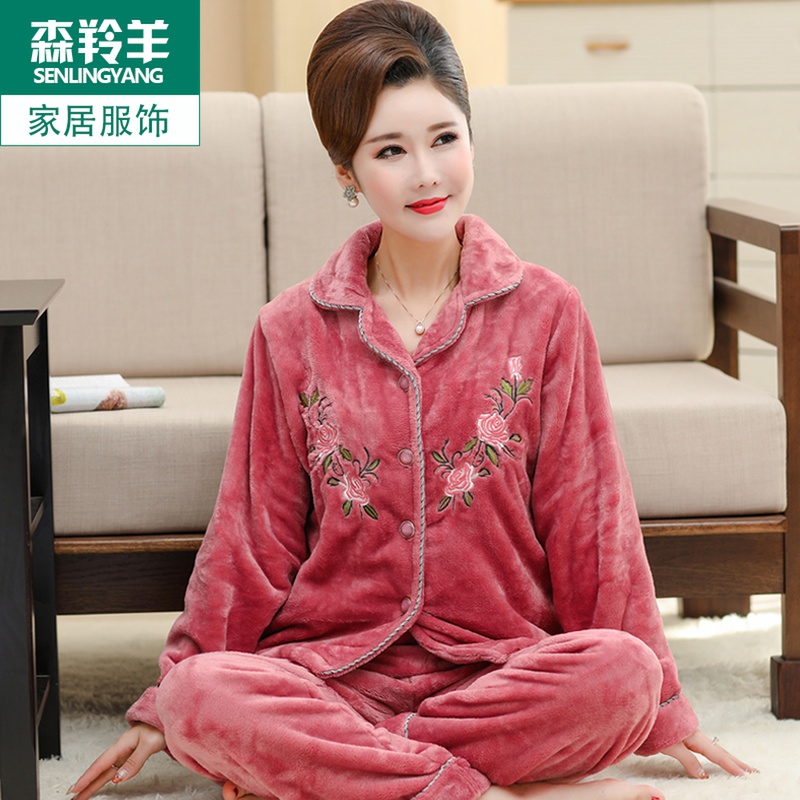珊瑚绒保暖妈妈大码中老年人睡衣