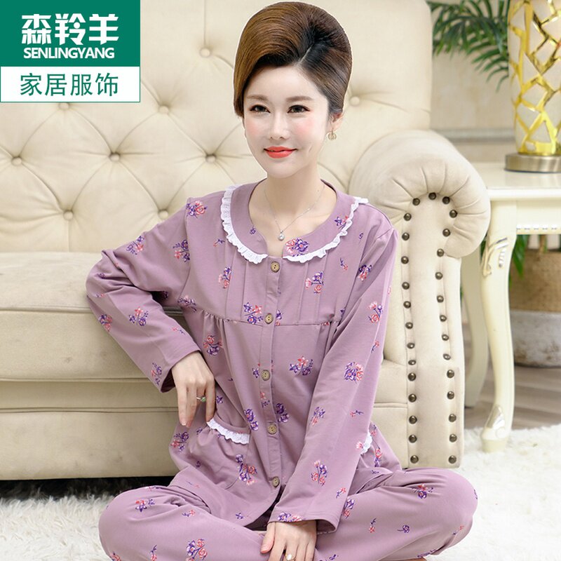 春秋开衫睡衣圆领家居服中老年人