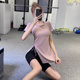 遮臀快干抽绳跑步健身短袖 岚纹夏季 宽松瑜伽服上衣女显瘦运动罩衫