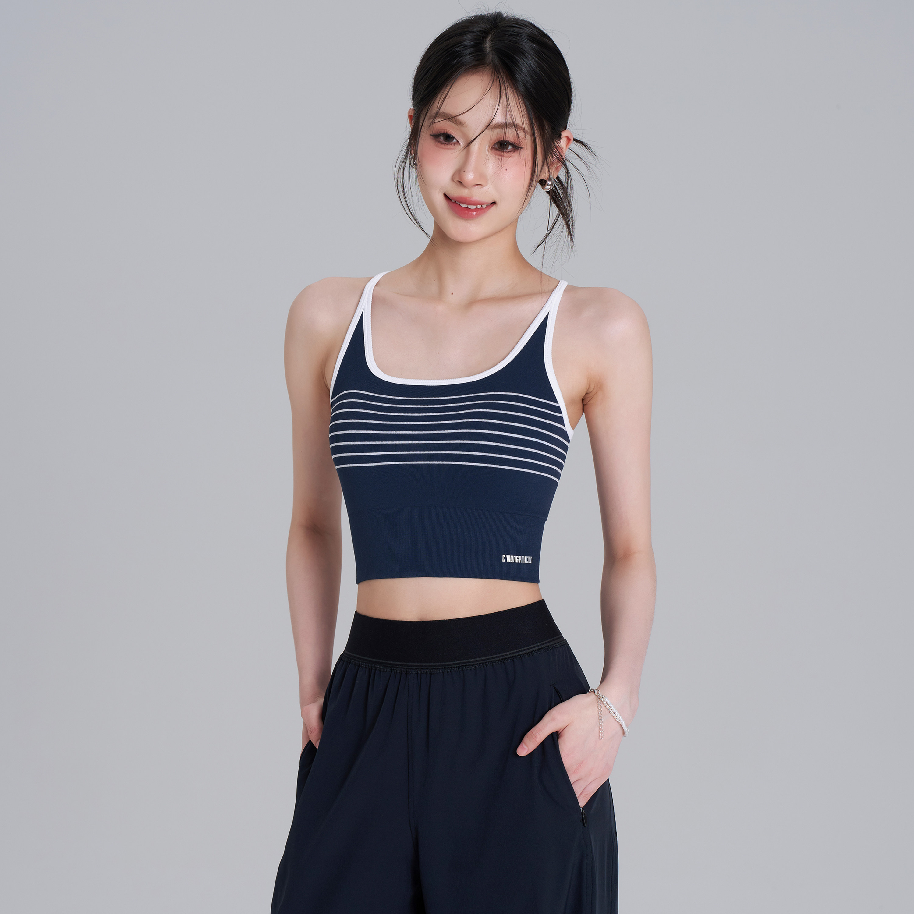 岚纹条纹防震聚拢运动内衣女健身训练工字背心式跑步瑜伽文胸外穿
