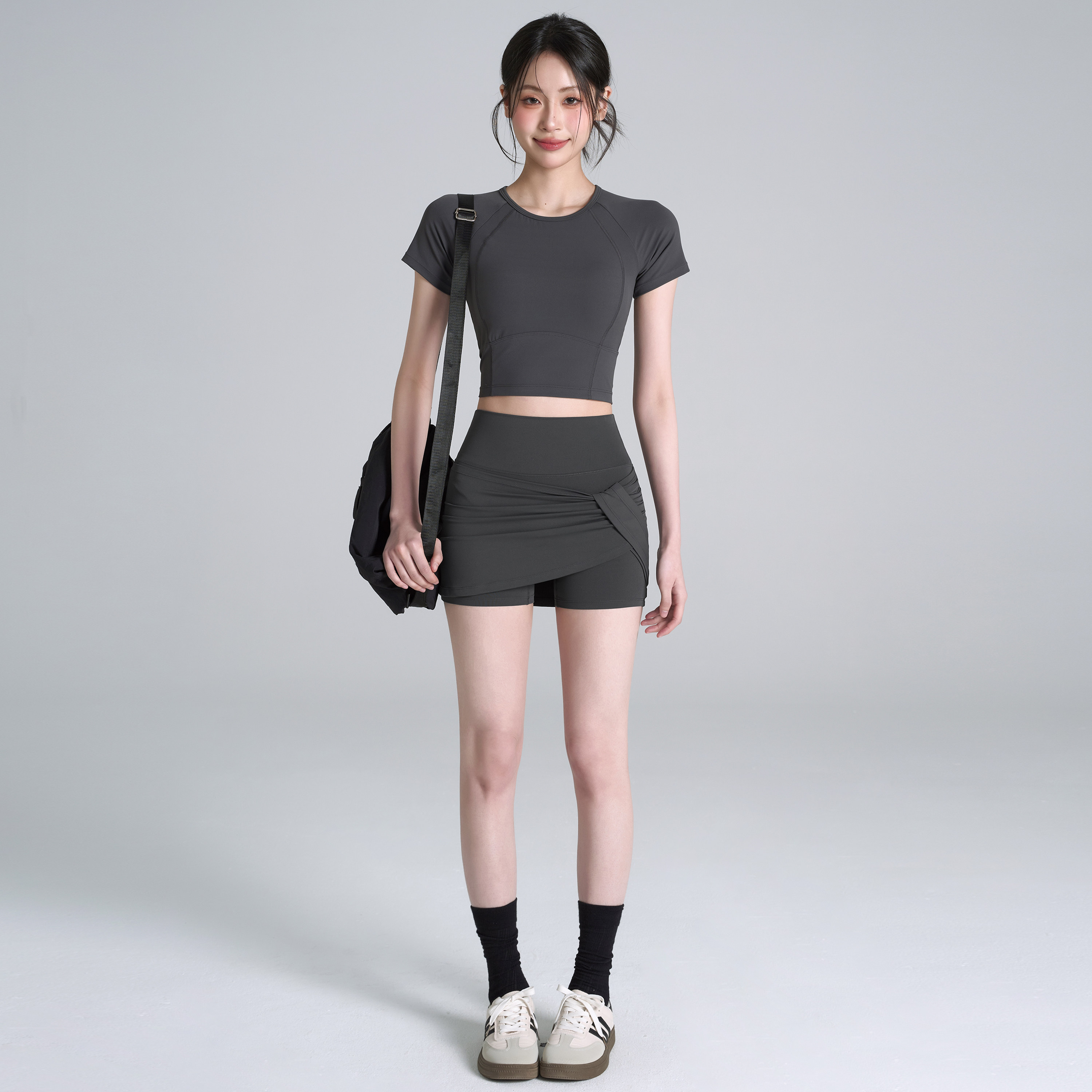 岚纹含胸垫瑜伽上衣跑步t恤女普拉提运动短袖训练健身服套装夏季