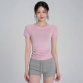 透气健身t恤跑步训练t 显瘦瑜伽服上衣修身 岚纹速干运动短袖 女修身