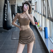 夏性感健身套装 瑜伽热裤 女抽绳高腰跑步短裤 岚纹防走光运动短裙裤