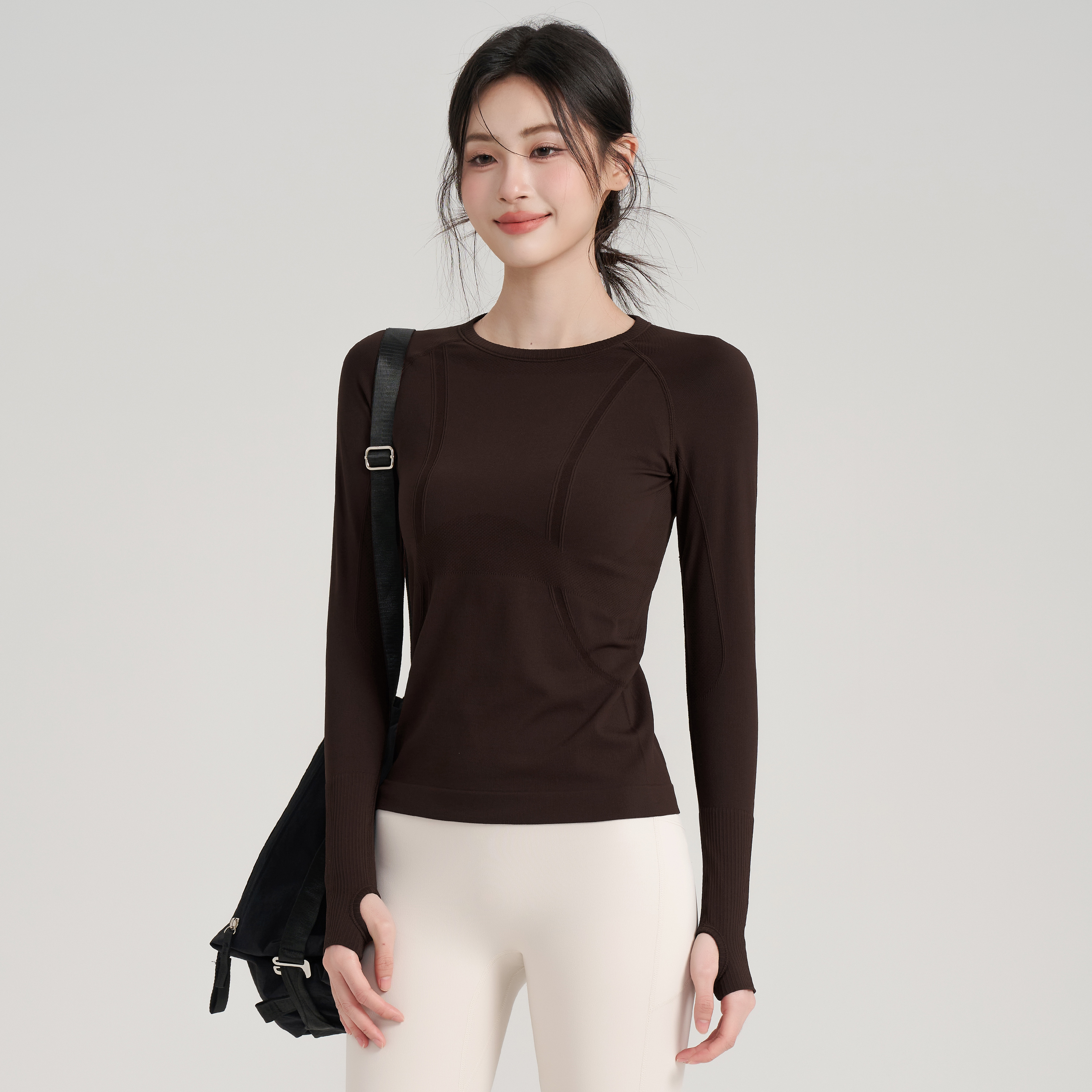 瑜伽服女圆领健身运动上衣长袖女