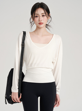 岚纹速干瑜伽服套装长袖女普拉提跑步运动上衣宽松训练健身服罩衫