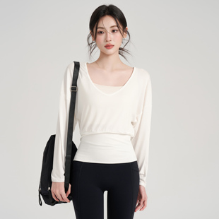 岚纹速干瑜伽服套装长袖女普拉提跑步运动上衣宽松训练健身服罩衫