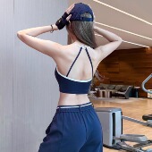 岚纹固定杯瑜伽背心女美背细肩带运动内衣防震聚拢跑步健身服文胸