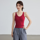 岚纹一体式 红色瑜伽背心女外穿运动内衣美背跑步训练健身服上衣新