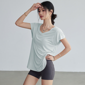垂感健身t恤训练跑步上衣夏季 岚纹中长款 宽松瑜伽服女运动短袖 新