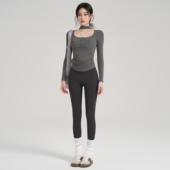 t恤秋冬 女带胸垫健身上衣跑步运动长袖 岚纹新款 普拉提瑜伽服套装