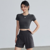 薄 上衣速干透气运动t恤夏季 岚纹短款 瑜伽服女弹力普拉提健身短袖