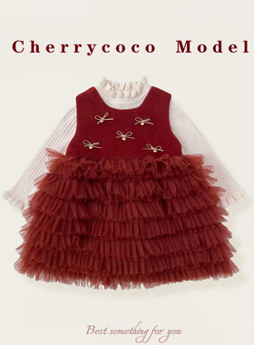 CHERRYCOCO女童套装2025秋冬新款立体蝴蝶结关公主纱裙甜美连衣裙