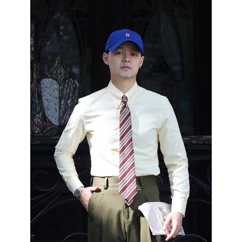 [多色]学院风纯棉牛津纺衬衫美式常春藤ivystyle修身尖领长袖衬衫