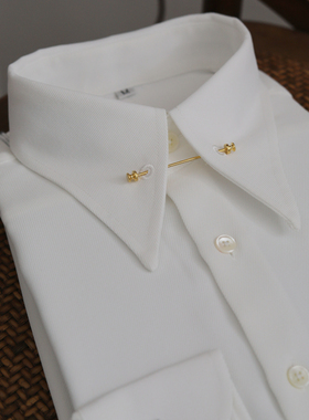 [黑白色]意式复古休闲长袖帝国领个性法式免烫大尖领修身商务衬衫