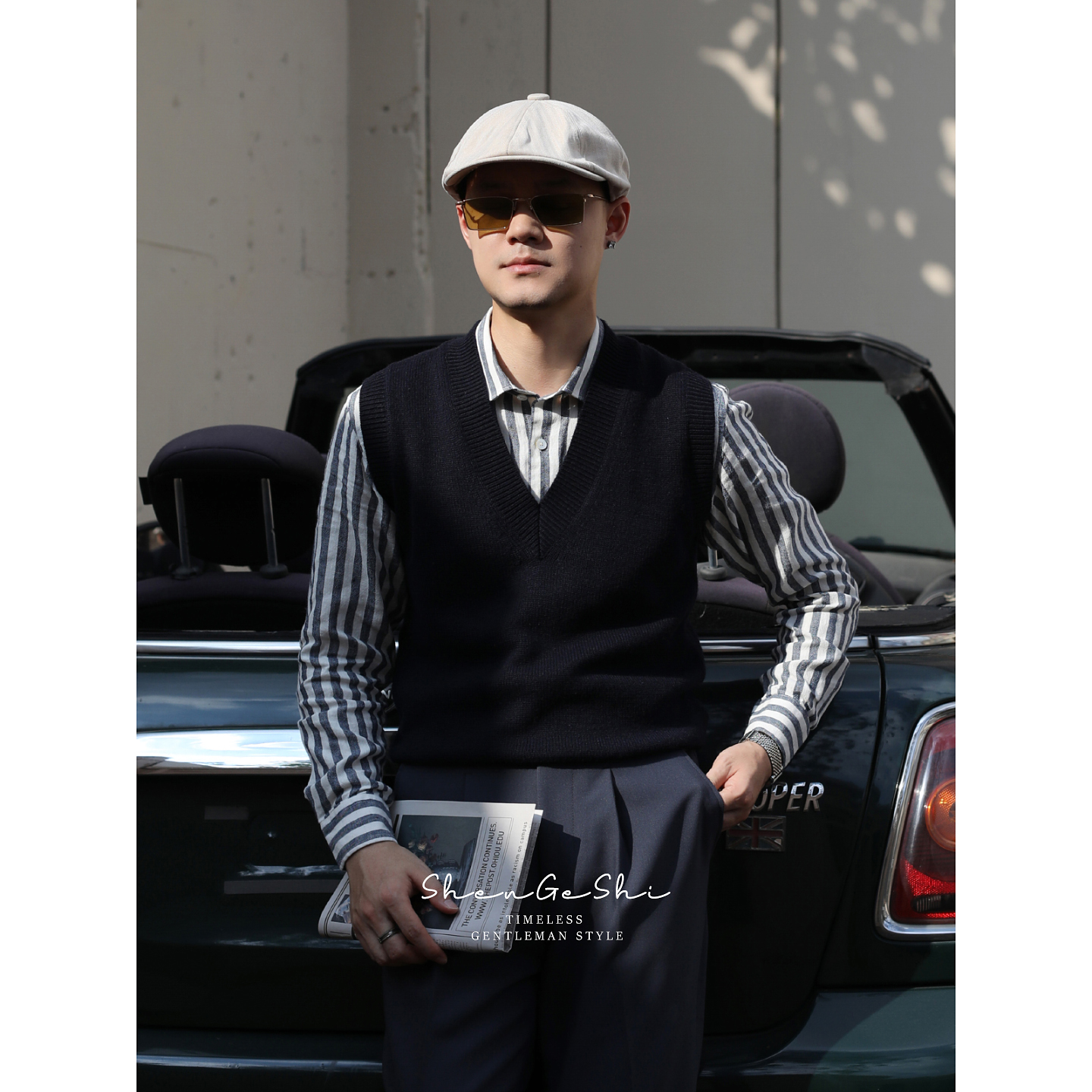 英伦复古修身鸡心领羊毛毛衣马甲文艺青年V领保暖打底针织衫背心