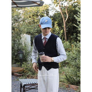 老钱风保暖打底针织衫 羊毛绞花毛衣马甲 背心 V领开衫 英伦复古修身