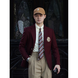 西装 复古常春藤修身 外套 美式 IVY学院风金扣布雷泽刺绣徽章西服