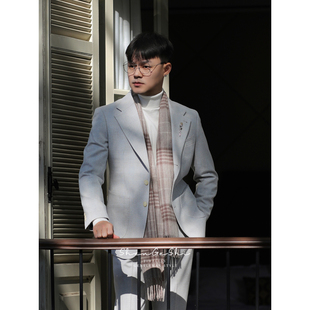 西装 结婚新郎婚礼法兰绒英伦修身 外套 绅士儒雅亲王格纹西服 意式