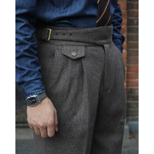 复古廓尔格高腰裤卷边修身那不勒斯长裤秋冬厚款呢子保暖休闲西裤