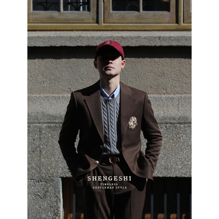 外套 西装 英伦学院风复古金属扣布雷泽西服 ivy休闲刺绣徽章修身