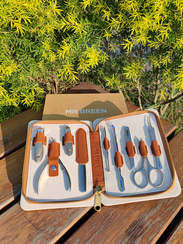 독일 MR.GREEN 스테인레스 스틸 비말 방지 손톱깎이 성인 매니큐어 개인 관리 깨끗한 가죽 9개 세트