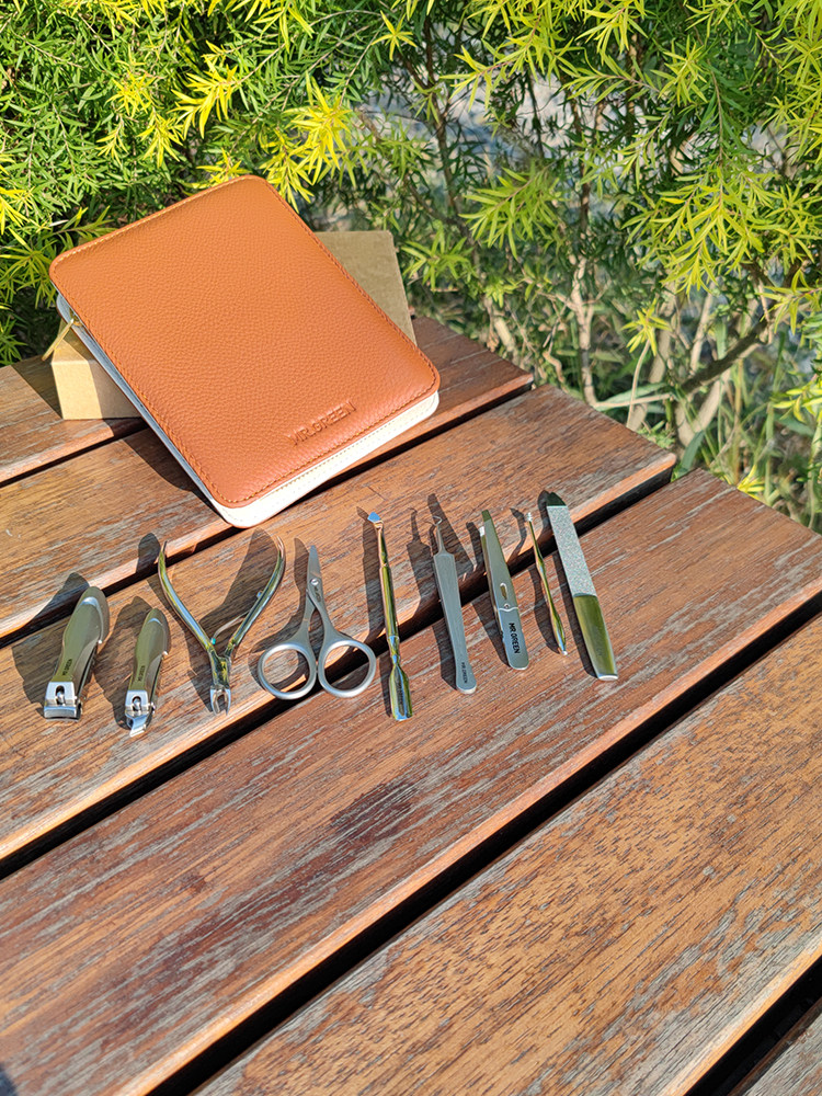 독일 MR.GREEN 스테인레스 스틸 비말 방지 손톱깎이 성인 매니큐어 개인 관리 깨끗한 가죽 9개 세트