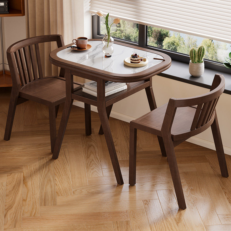 北欧阳台小茶桌全实木茶台一桌两椅组合家用客厅中古风休闲喝茶