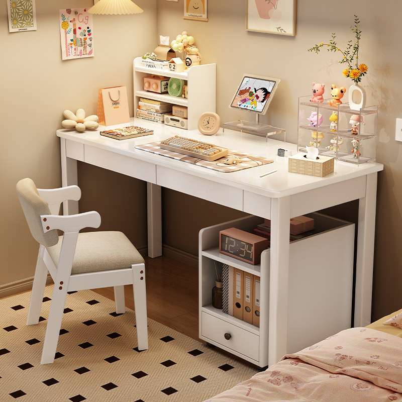 实木电脑桌简易窄书桌家用卧室学生写字桌带抽屉现代简约学习桌子