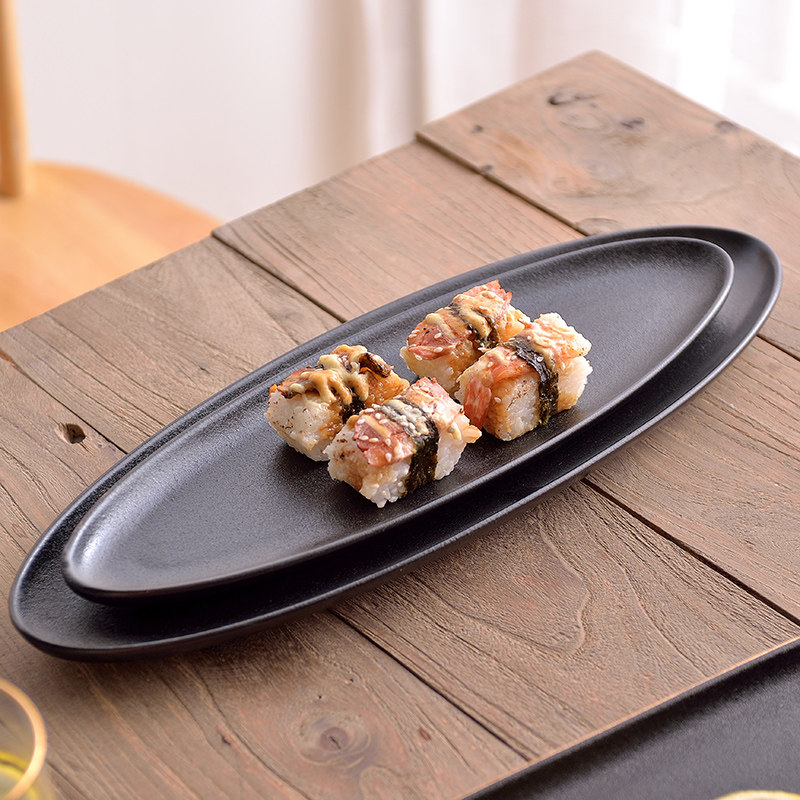 黑晶磨砂黑寿司盘子长方形日式酒店摆盘点心盘刺身盘商用日料盘